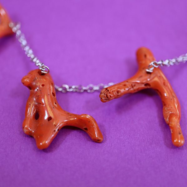 Necklace -  silver chain with red coral sprigs - Image 3