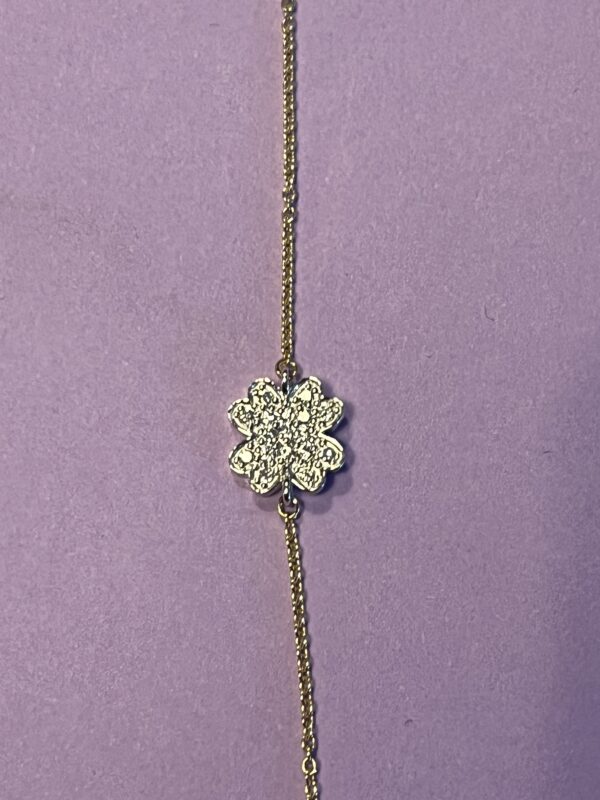 18kt gold bracelet with diamond four-leaf clover - Image 5