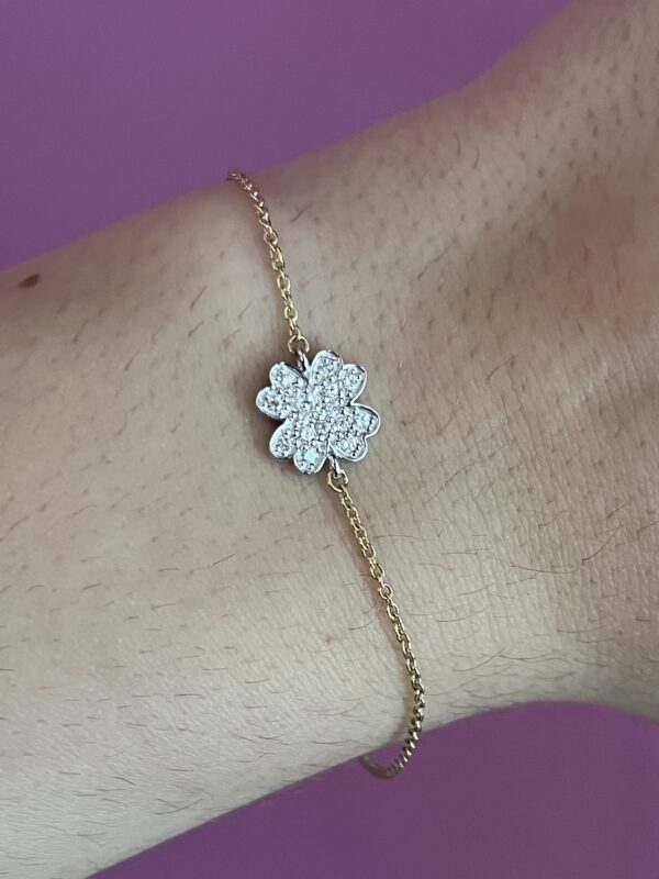 18kt gold bracelet with diamond four-leaf clover