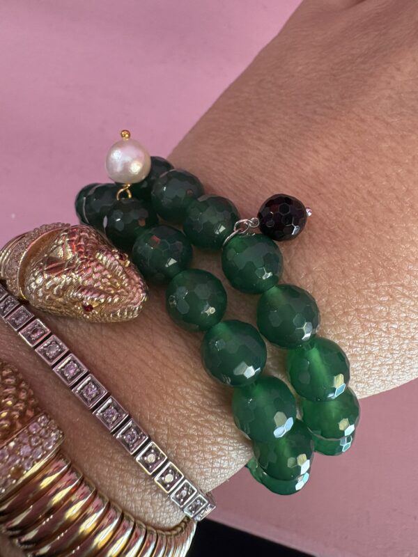 Bracciale Bisette - Agata verde  sfere con charm - immagine 7