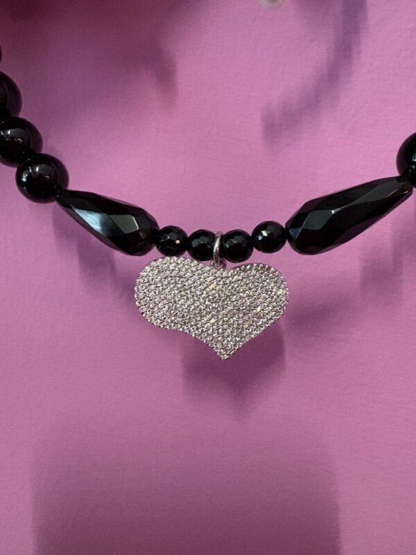 INCANTEVOLE Luxury CHOCKER -   1  row Onyx  with 925 silver pavé heart