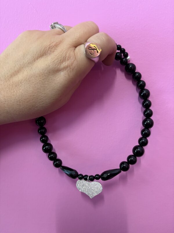 INCANTEVOLE Luxury CHOCKER -   1  row Onyx  with 925 silver pavé heart - Image 4