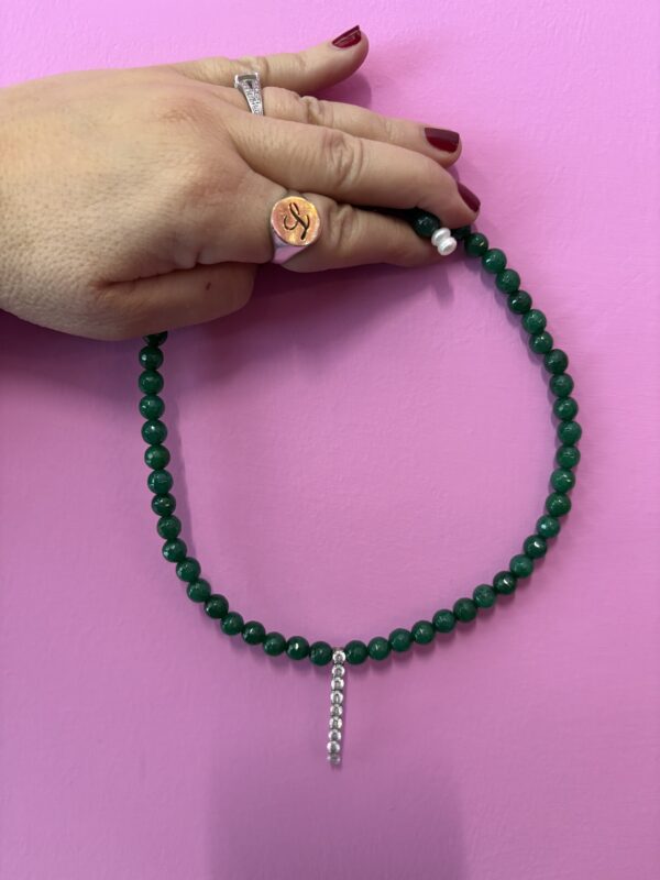 INCANTEVOLE -  Chocker flessibile   in agata verde con tennis argento - immagine 8