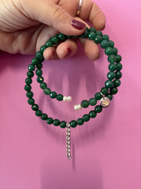 INCANTEVOLE -  Chocker flessibile   in agata verde con tennis argento - immagine 5