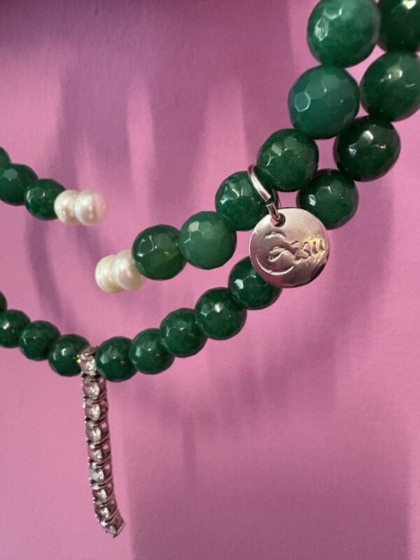 INCANTEVOLE -  Chocker flessibile   in agata verde con tennis argento - immagine 6