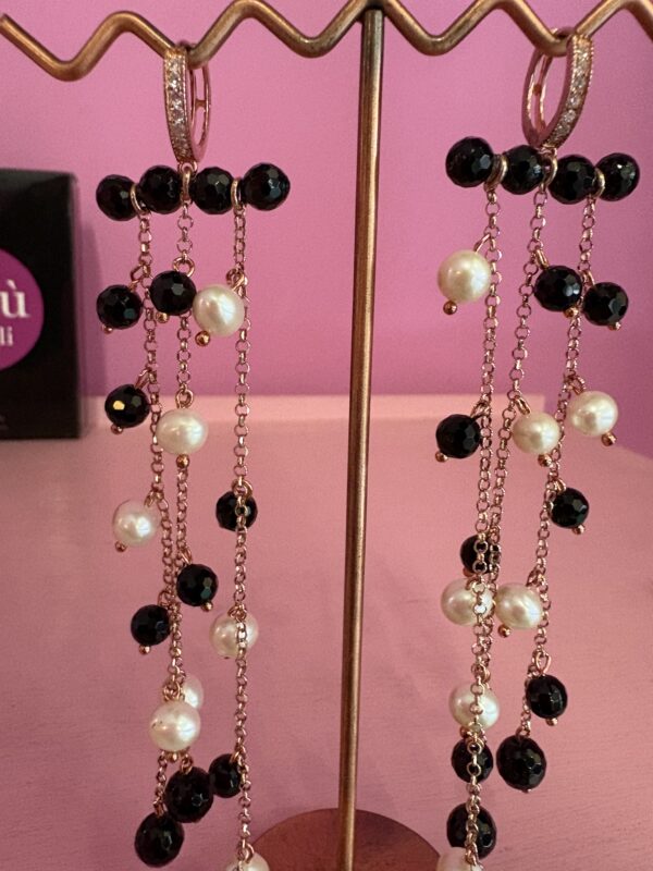 chandelier -Earrings rosé with onyx and cultured pearls - Image 10