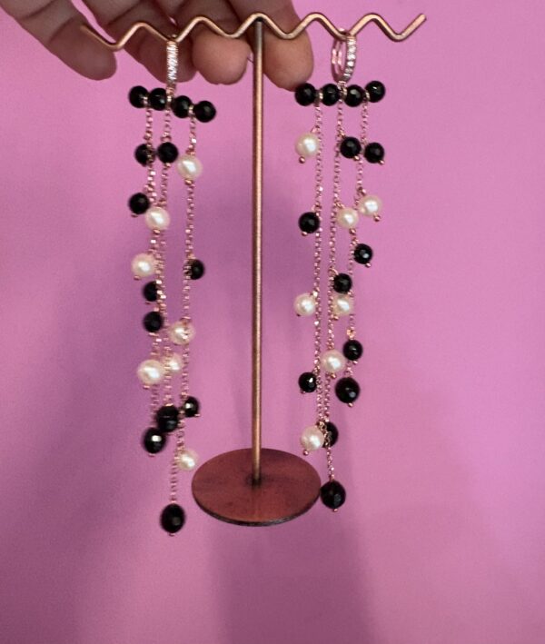 chandelier -Earrings rosé with onyx and cultured pearls - Image 11