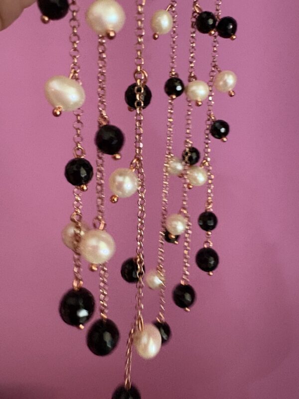 chandelier -Earrings rosé with onyx and cultured pearls - Image 4