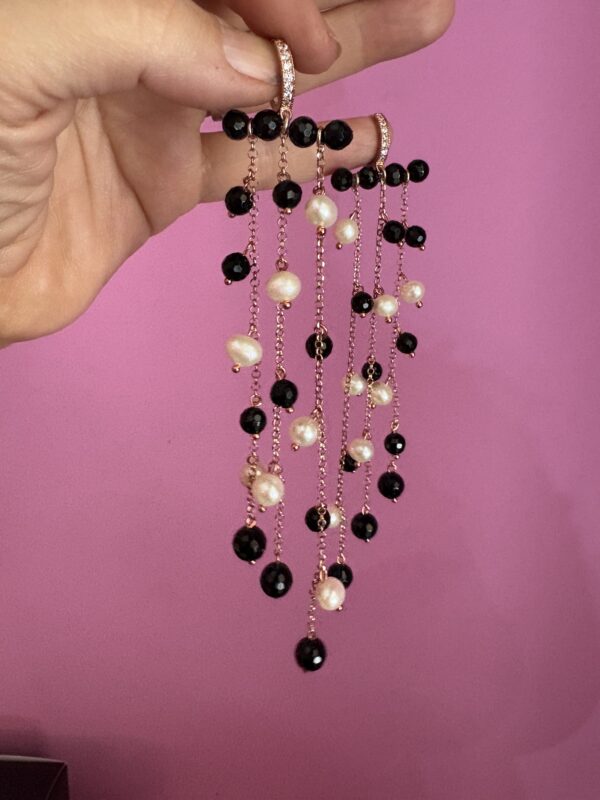 chandelier -Earrings rosé with onyx and cultured pearls