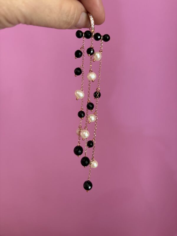 chandelier -Earrings rosé with onyx and cultured pearls - Image 5